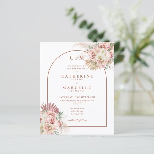 予算パンパスグラスモノグラムフォトウェディング招待 (スタンド正面)