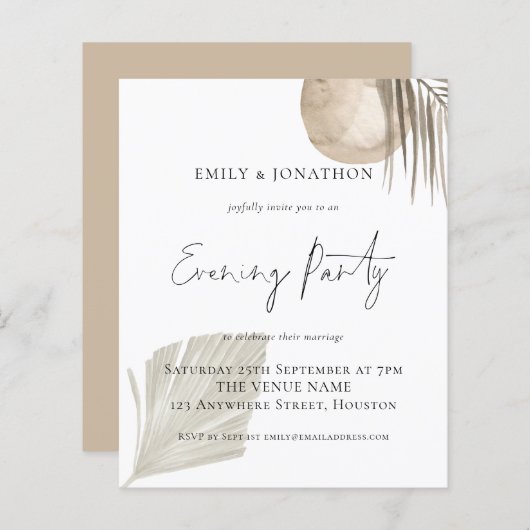予算パンパススクリプ結婚トの夕べパーティー招待状 (正面/裏面)