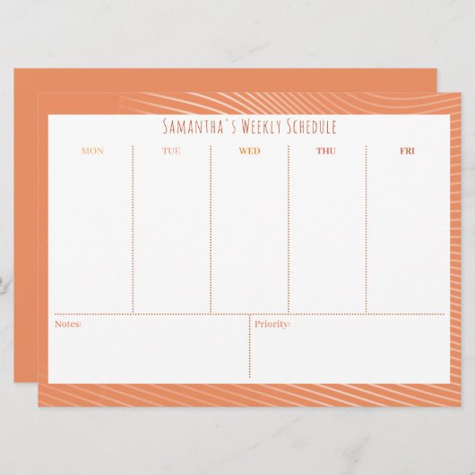 予算パーソナライズされたオレンジ週間スケジュール (正面/裏面)