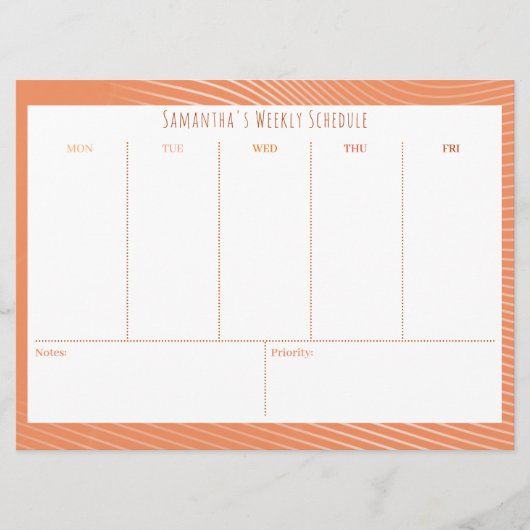 予算パーソナライズされたオレンジ週間スケジュール (正面)