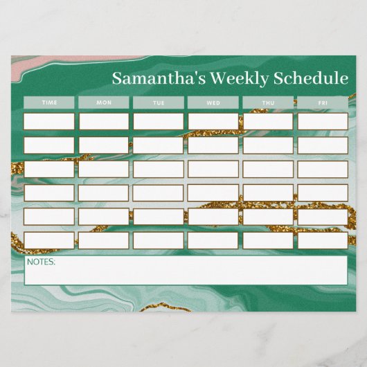 予算パーソナライズされた緑大理石クラススケジュール (正面)