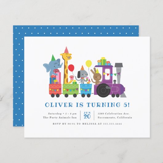 予算パーティー動物トレイン子供の誕生日パーティー (正面/裏面)