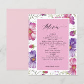 予算パープルとピンクのフローラ結婚のメニューカード (正面/裏面)
