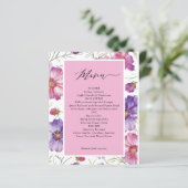 予算パープルとピンクのフローラ結婚のメニューカード (スタンド正面)
