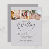 予算パープルイエローグレーカラーウェディング招待 (正面/裏面)