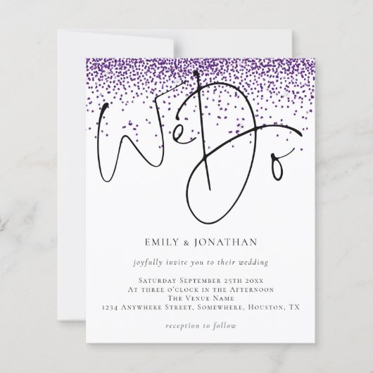 予算パープルグリッタースクリプト私たちは結婚式の招待をする (正面)