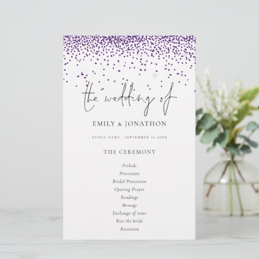 予算パープルグリッタースクリプト結婚式 プログラム (スタンド正面)