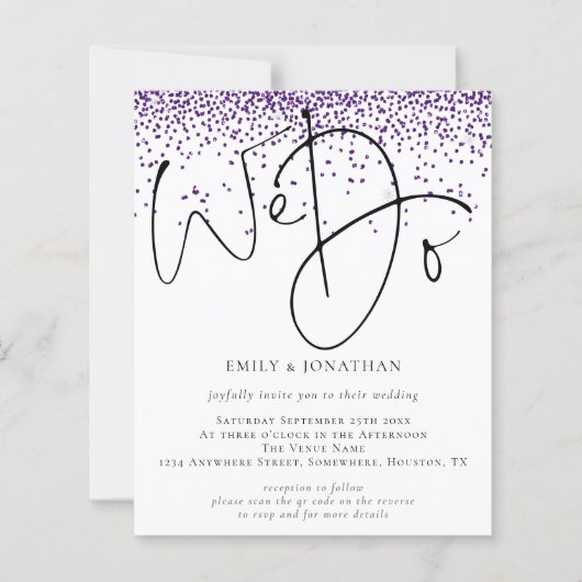 予算パープルグリッター私たちはQRコードウェディング招待する (正面)