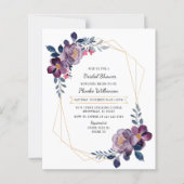 予算パープルフローラスクリプトブライダルシャワー招待状 (正面)