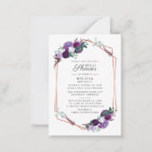 予算パープルフローラスクリプトモダンブライダルシャワー ノートカード (正面)