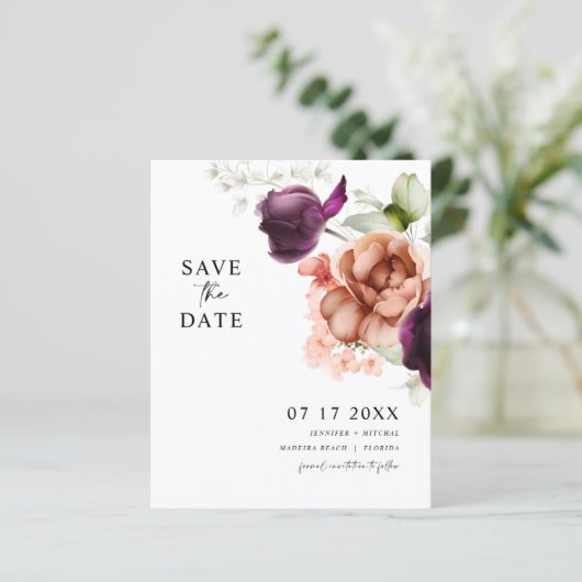 予算パープル&ピーチ花の日付カードを保存 (スタンド正面)