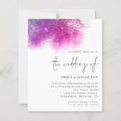 予算パープルPInkスパークルQRコードウェディング招待 (正面)