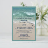 予算ビーチティール（緑がかった色）ターコイズサンディ結婚海 招待状 (スタンド正面)