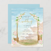 予算ビーチ沿岸結婚式招待状 (正面/裏面)