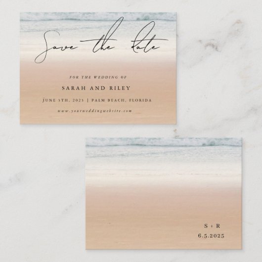 予算ビーチ結婚式保存日付招待状 ノートカード (正面/裏面)