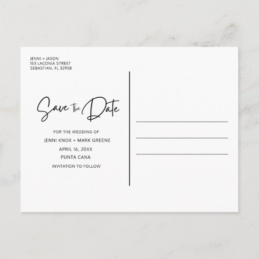 予算ビーチ結婚式日付の保存 案内ポストカード (裏面)