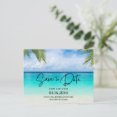 予算ビーチ結婚式日付の保存 案内ポストカード (スタンド正面)