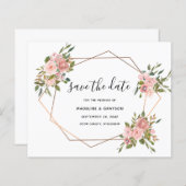 予算ピンクのバラの幾何学的なフレーム日付の保存 (正面/裏面)