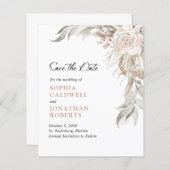 予算ピンクのバラエレガントの葉の日付を保存 (正面/裏面)