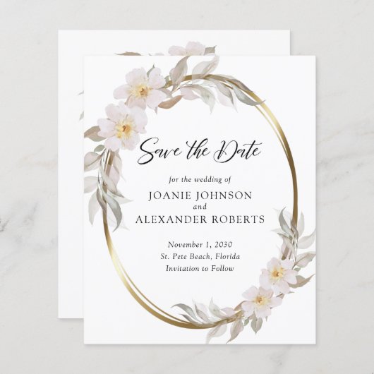 予算ピンクのフローラエレガントの葉の日付を保存 (正面/裏面)