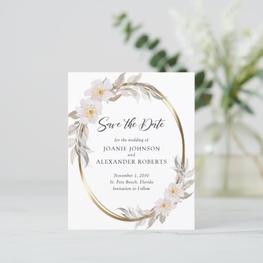 予算ピンクのフローラエレガントの葉の日付を保存 (スタンド正面)