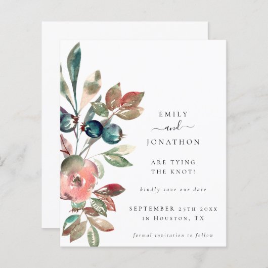 予算ピンクの花模様結婚式の日付を保存 (正面/裏面)