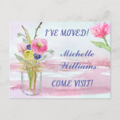予算ピンクローズエレガントフローラ移動 案内ポストカード (正面)