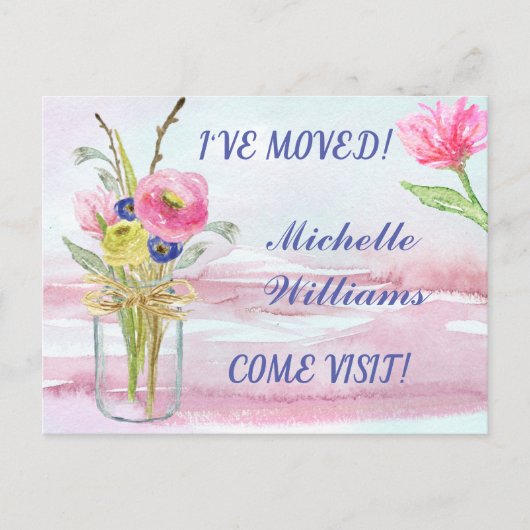 予算ピンクローズエレガントフローラ移動 案内ポストカード (正面)