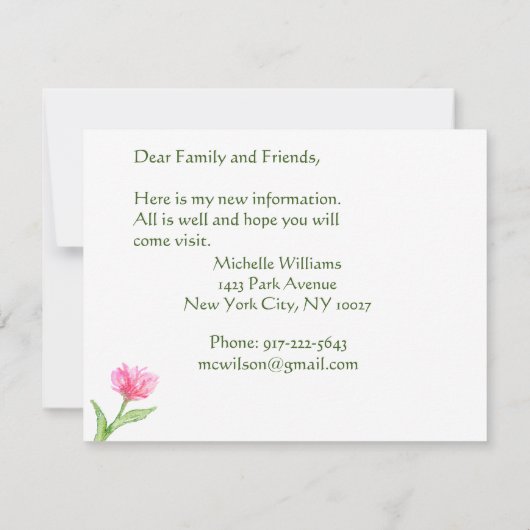 予算ピンクローズエレガントフローラ移動 案内状 (裏面)