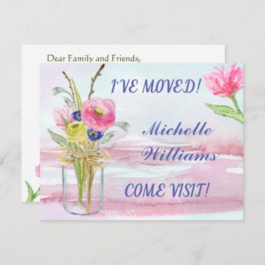 予算ピンクローズエレガントフローラ移動 案内状 (正面/裏面)