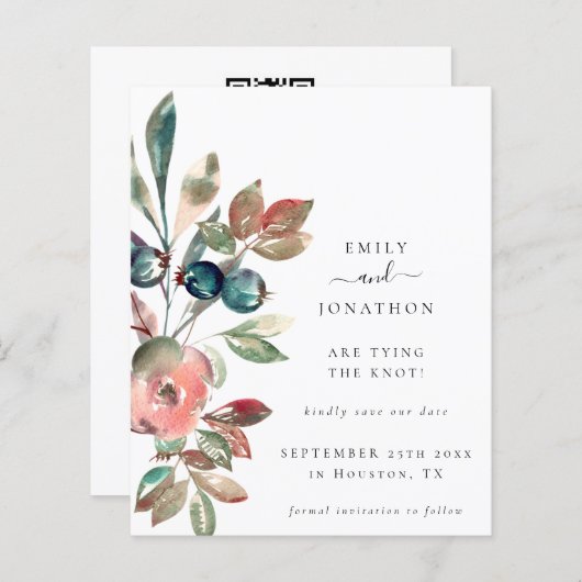 予算ピンク花模様QRコード結婚式日付を保存 (正面/裏面)