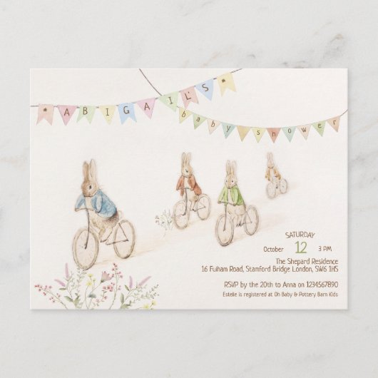 予算ピーター・ザ・ラビットバニー性別ベビーシャワー ポストカード (正面)