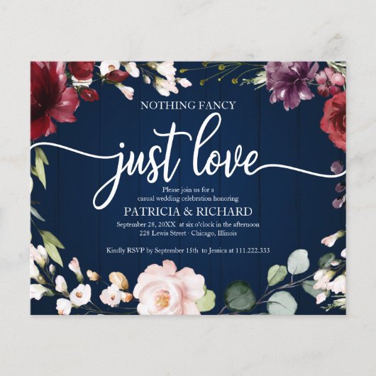 予算ファンシーなし素朴結婚式招待状 (正面)