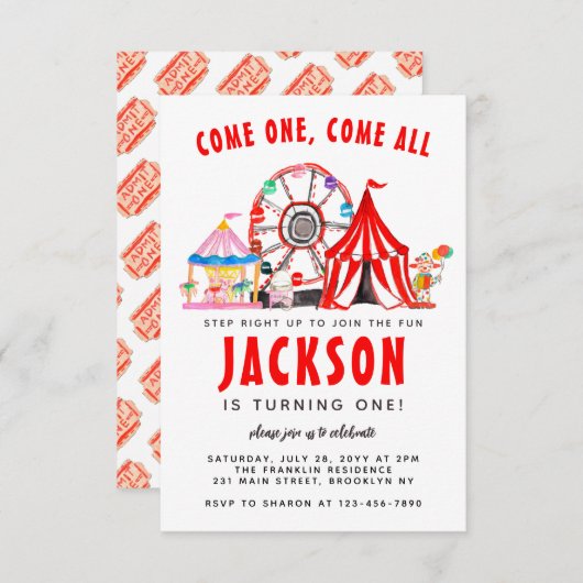 予算フェスティバルカーニバルサーカスパーティーキッド誕生日 ノートカード (正面/裏面)