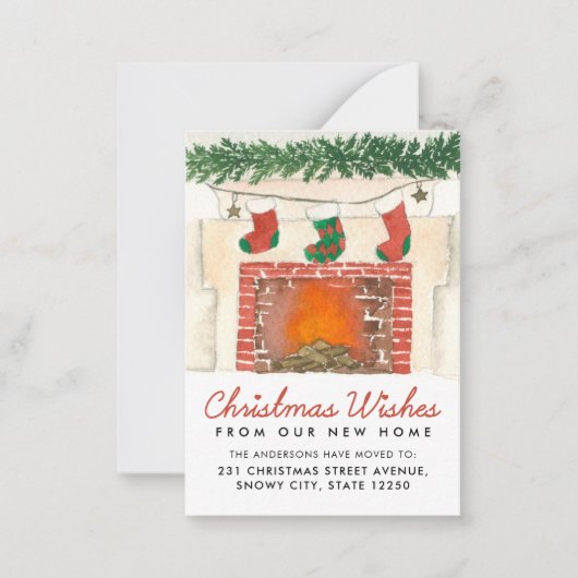 予算フェスティバルクリスマス暖炉ホリデームービング ノートカード (正面)