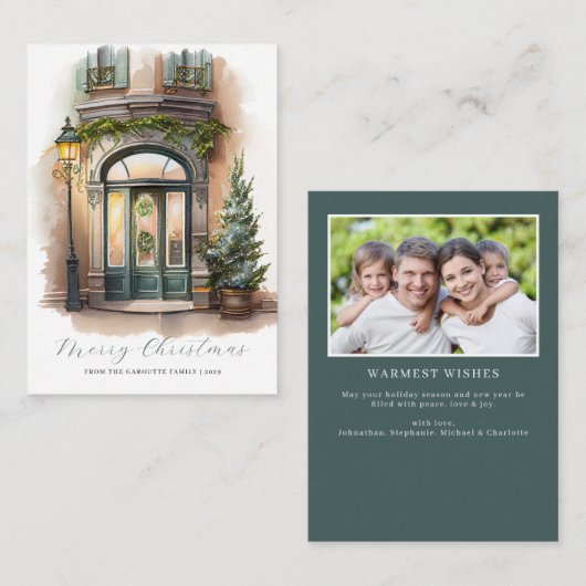 予算フェスティバルメリークリスマスウォーターカラー写真 ノートカード (正面/裏面)