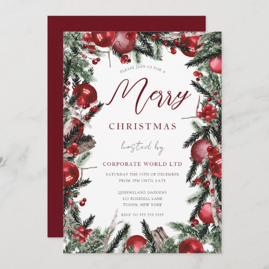 予算フェスティバルリース企業のクリスマスパーティー 招待状 (正面/裏面)