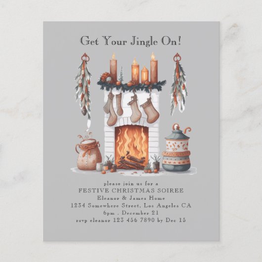 予算フェスティバル暖炉クリスマスパーティー招待状 (正面)