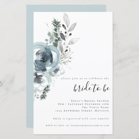 予算フェスティバル花模様ブライダルシャワー招待 (正面/裏面)