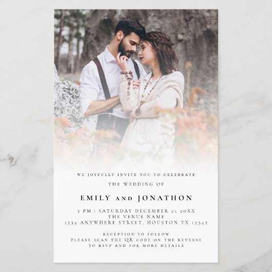 予算フォトオーバーレイQRコードウェディング招待 (正面)