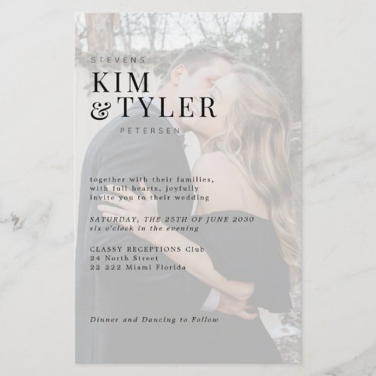 予算フォトオーバーレイQR RSVP結婚式招待状 (正面)