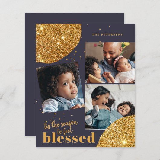 予算フォトコラージュ家族クリスマスホリデーカード (正面/裏面)