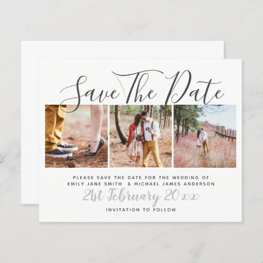 予算フォトコラージュ日付を白モダンく保存 (正面/裏面)