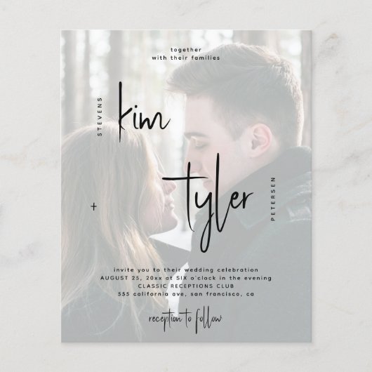 予算フォトコラージュQRコード結婚式招待状 (正面)