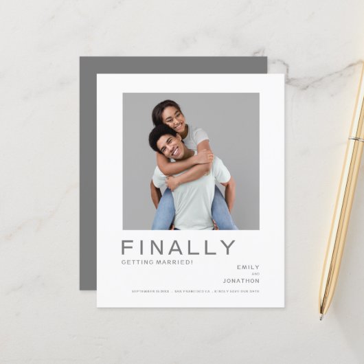 予算フォトシンプルタイポグラフィグレー日付の保存 (正面/裏面インサイチュ)