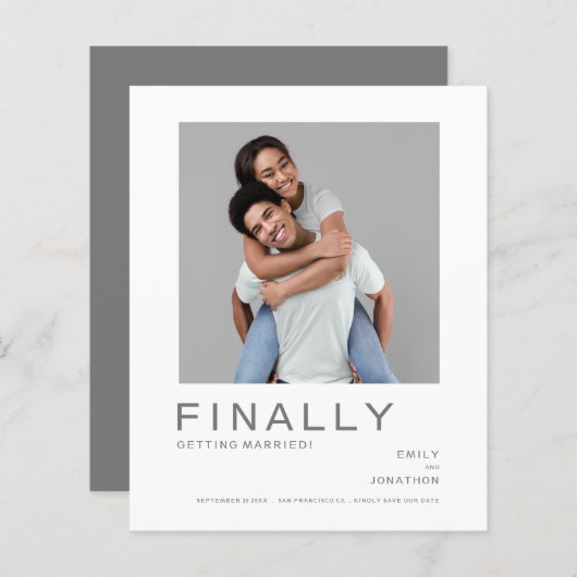 予算フォトシンプルタイポグラフィグレー日付の保存 (正面/裏面)