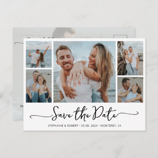 予算フォトタイポグラフィ結婚式の日付の保存 インビテーションポストカード (正面/裏面)