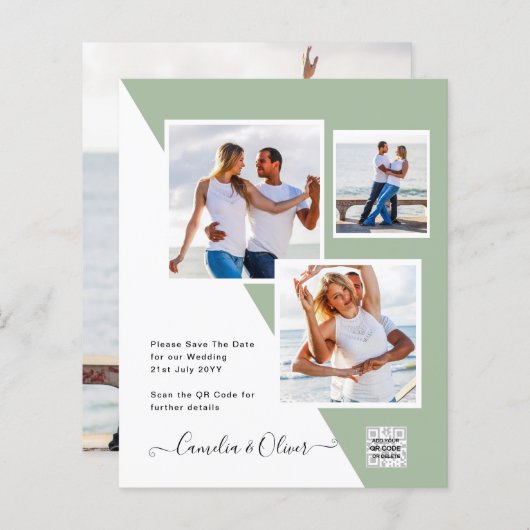 予算フォト救結婚式招待状日QRコード (正面/裏面)