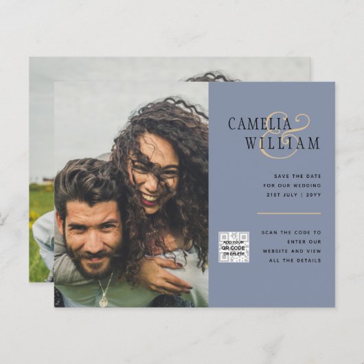 予算フォト救結婚式招待状日QRコード (正面/裏面)