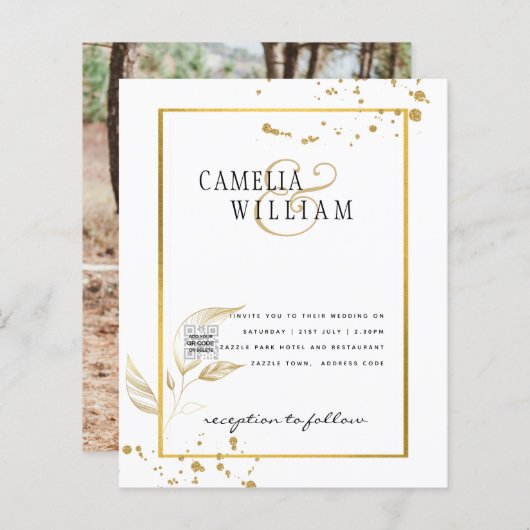 予算フォト救結婚式招待状日QRコード (正面/裏面)